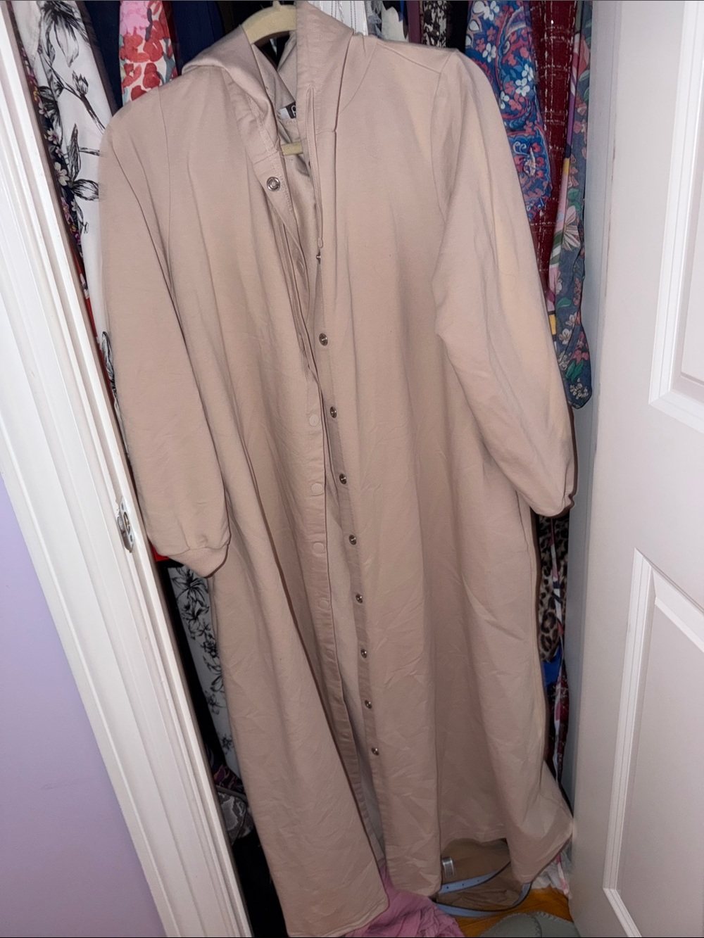 Women's Long Hooded Trench Coat in Light Beige